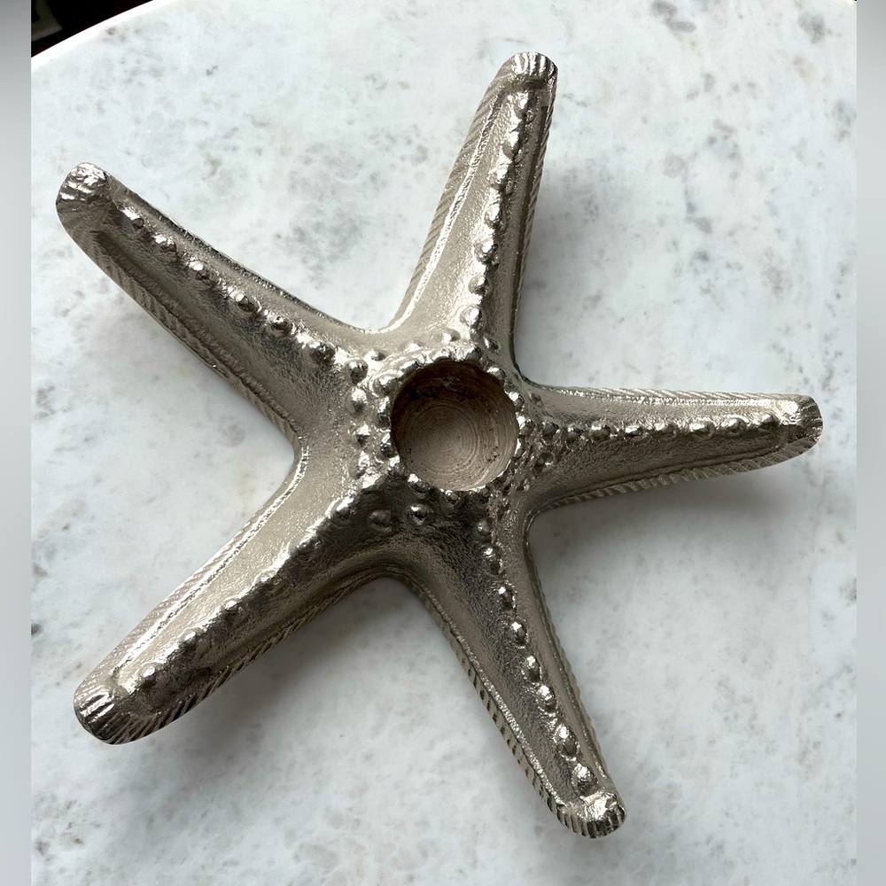 10" Starfish Candle Holder Tealight Solid Metal Casting Silver in color